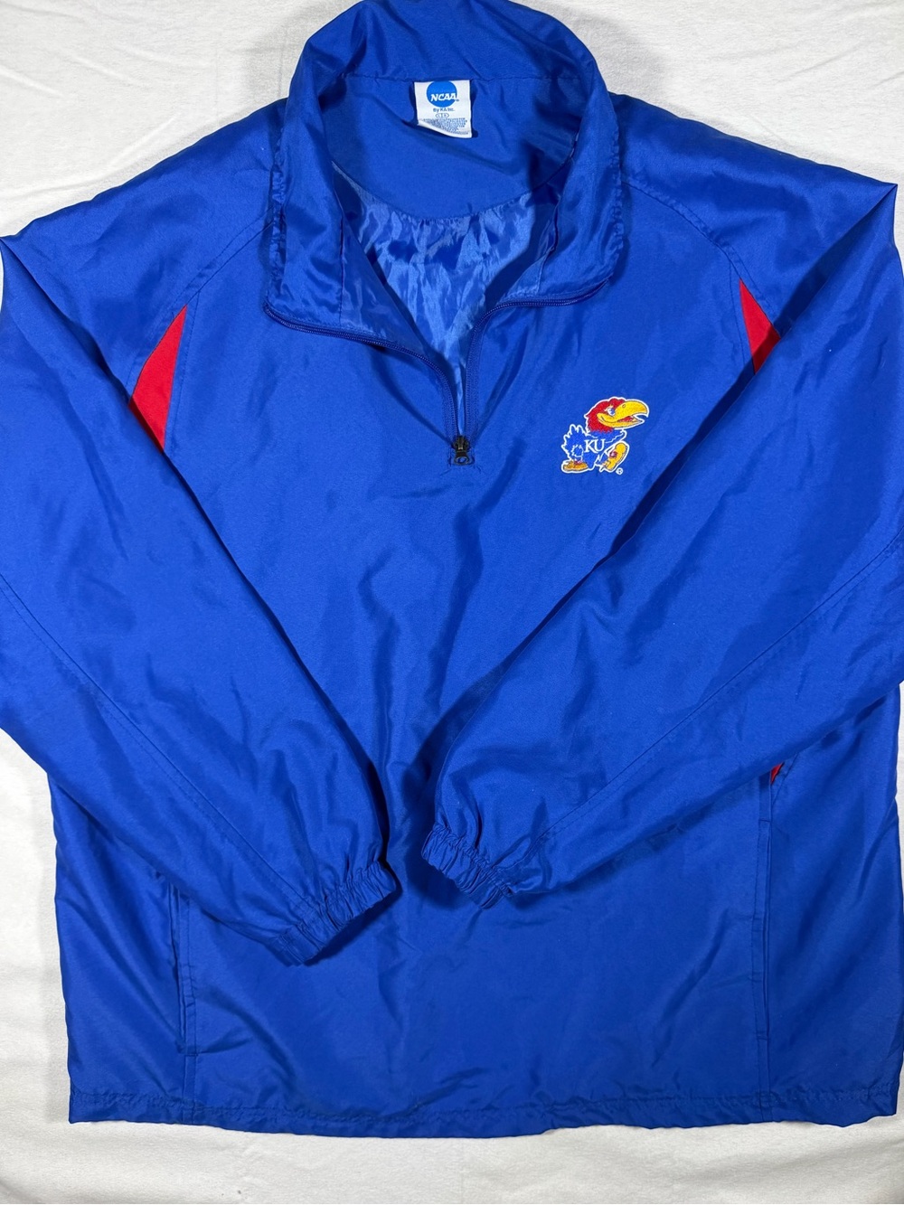 Vintage Kansas Jayhawks Royal Blue Polyester Quarter zip Jacket Size L